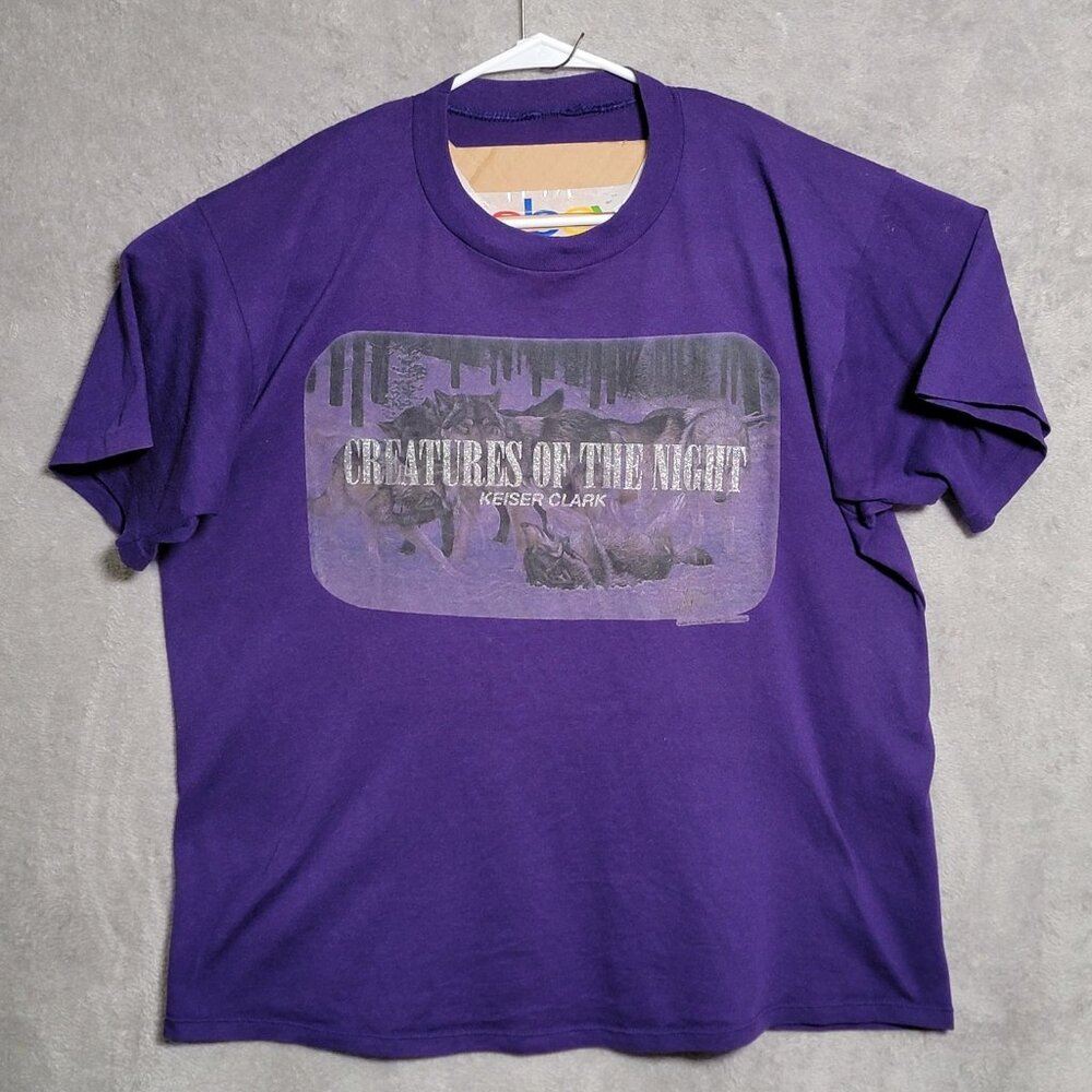 Keiser Clark Creatures Of The‎ Night T-Shirt Mens Size XL Purple Wolves Box Tee